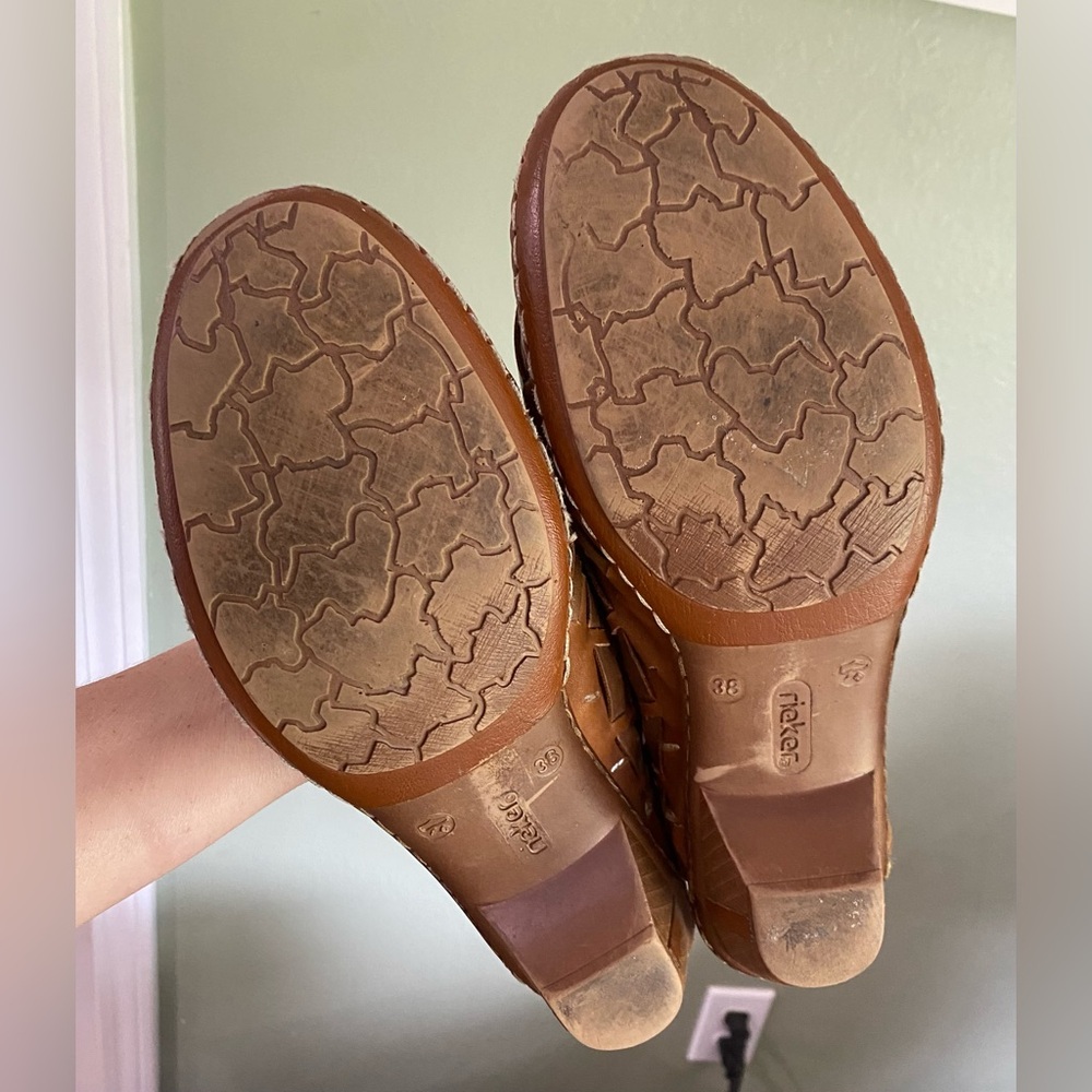 Rieker Sina Shoes EU 38 Brown Leather Anti Stress Weave Slingback Heel US 7 - Picture 10 of 13